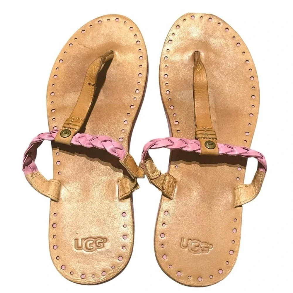 UGG Red and Tan Braided‎ Sandals Size 9